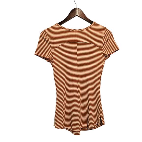 FREE PEOPLE‎ Frenchie Cut Out Top Short Sleeve Stripe Cayenne Small - Picture 5 of 7